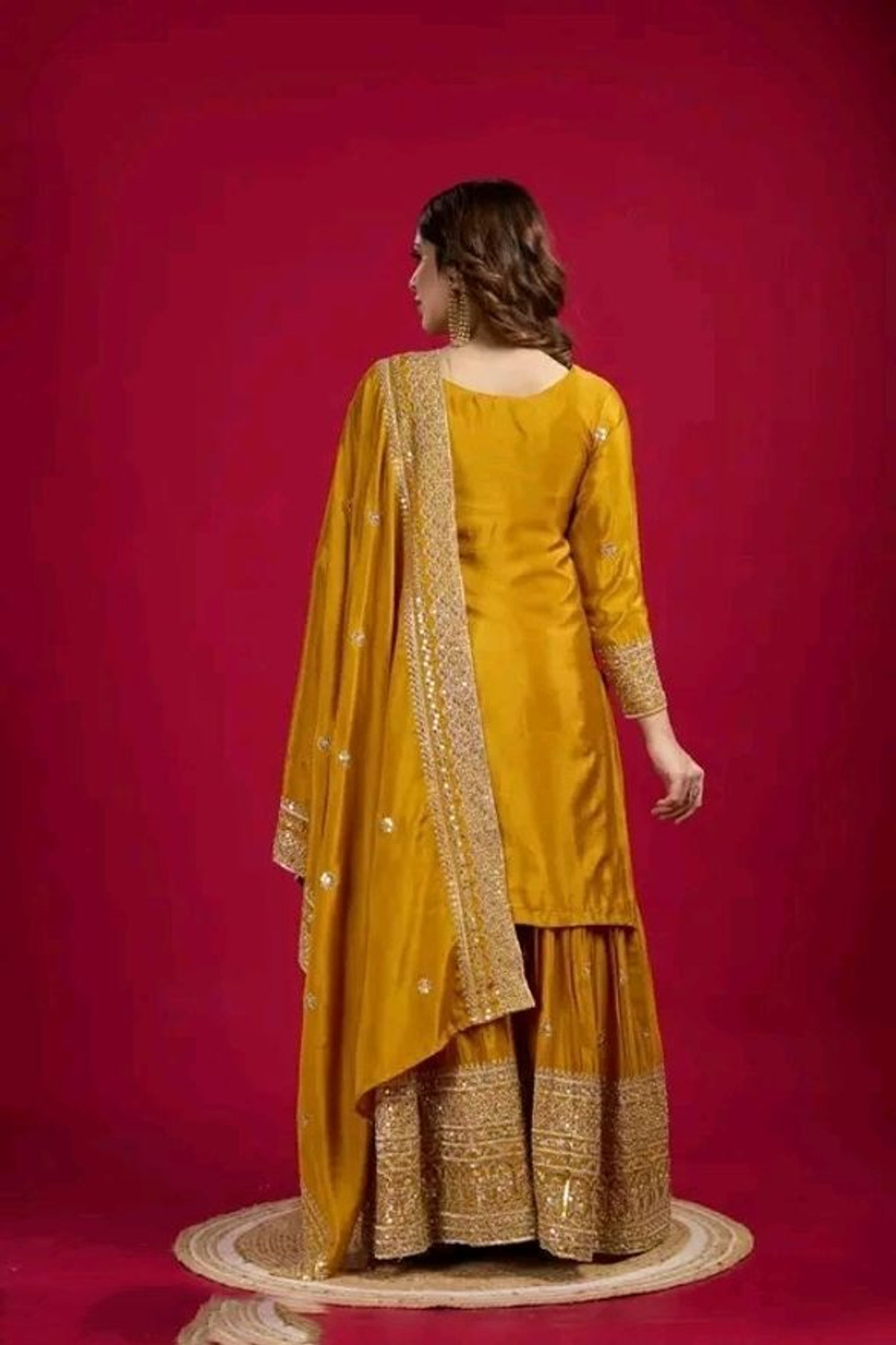 Image of ARVILAS Embroidered Kurta, Trouser /Pant & Dupatta Set