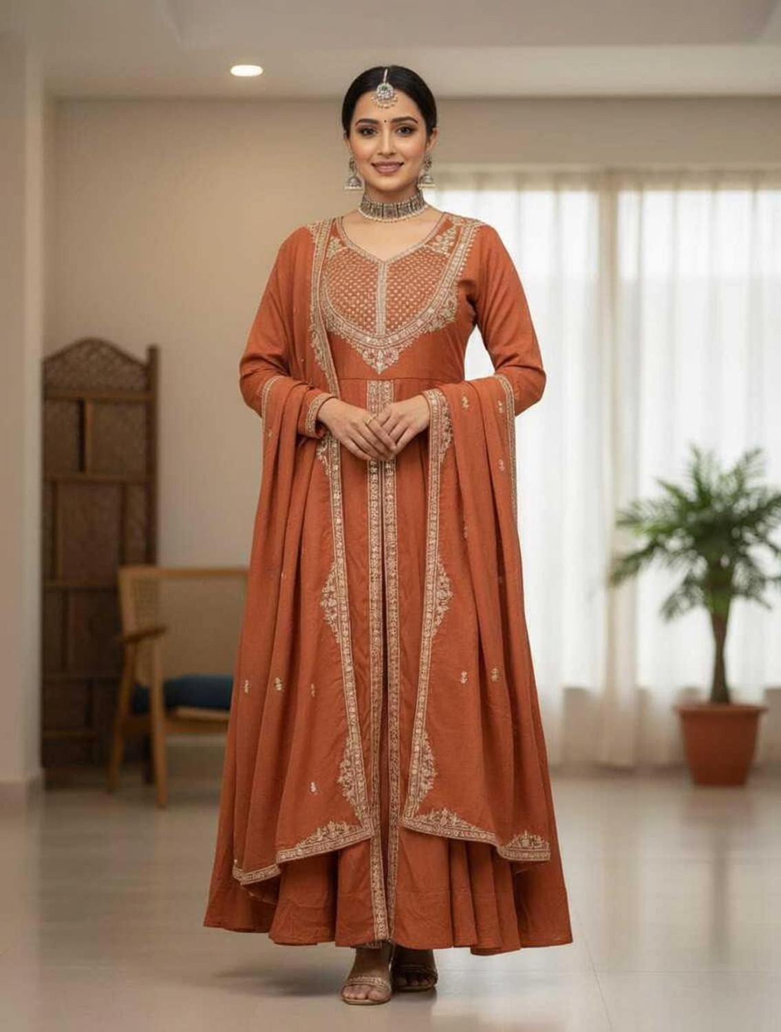 Image of Tasrika Printed Anarkali Kurta, Bottom & Dupatta Set