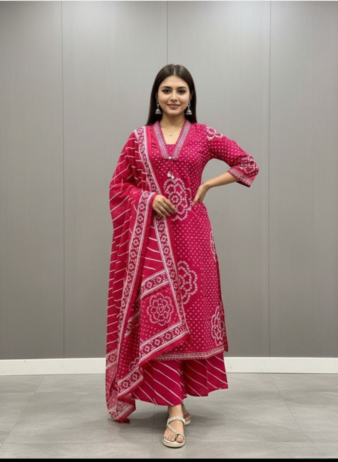 Image of SHREE JEENMATA COLLECTION SURYAJYOTI Solid Kurta, Salwar & Dupatta Set