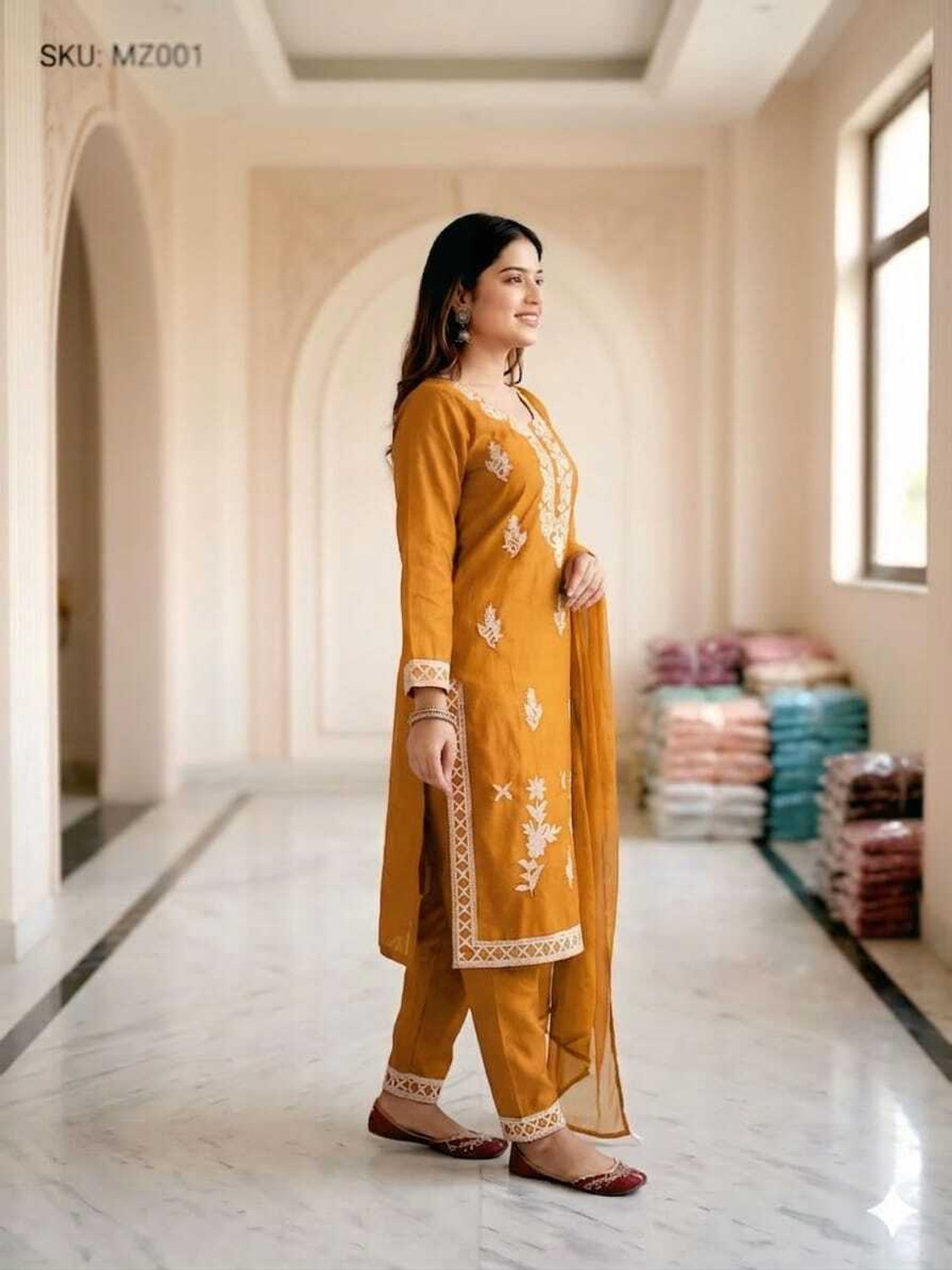 Image of FARHATFASHION Rayon Slub kurti pant Embroidered Kurta, Trouser /Pant & Dupatta Set
