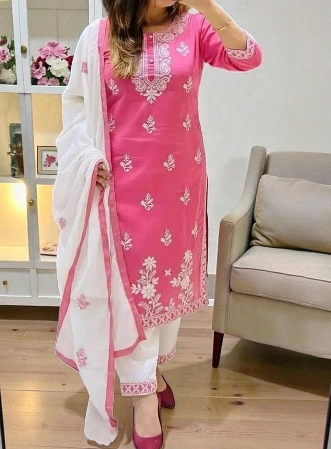Image of Trendz Tycoon Embroidered Kurta, Salwar & Dupatta Set