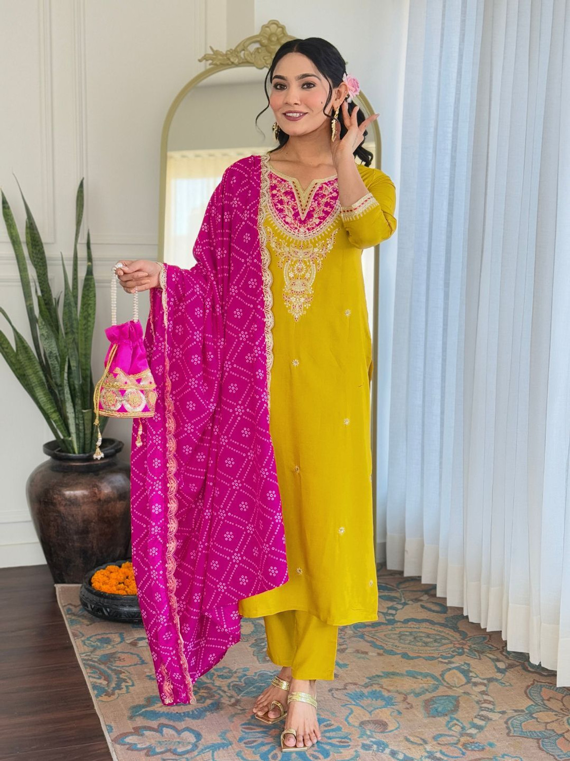 Image of Jaipuri Collection Women's Trending Solid kurta set Embroidered Kurta, Trouser /Pant & Dupatta Set