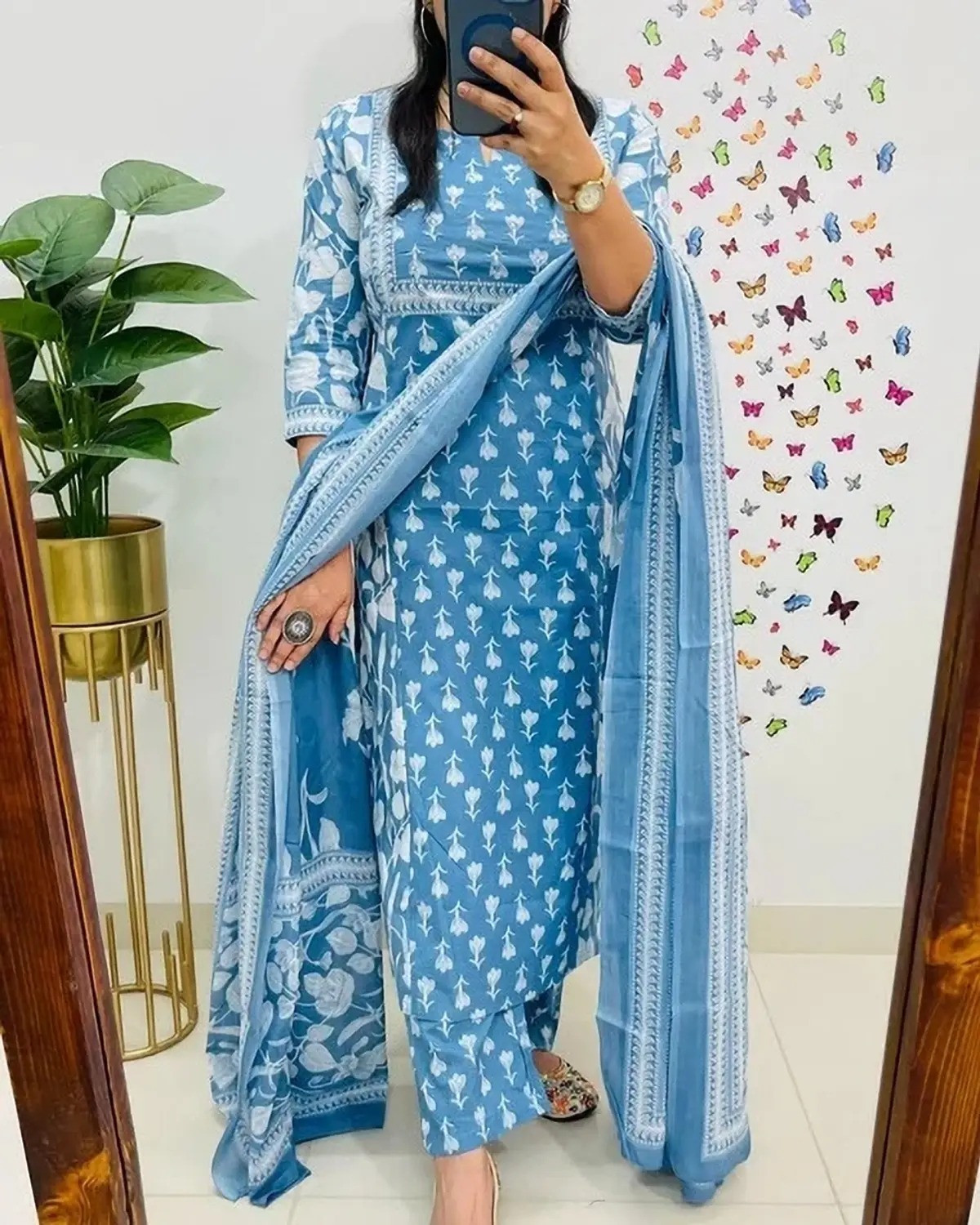 Image of KALPHEM Women's Ethnic Wear Salwar Suit Set Floral Print Kurta, Palazzo & Dupatta Set