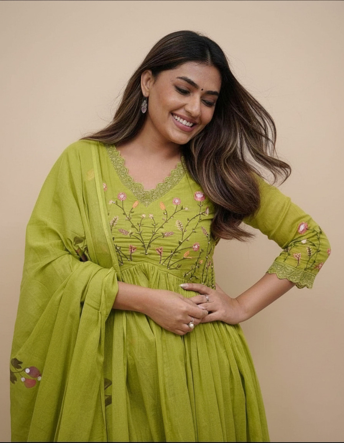 Image of CHECHI Embroidered Kurta, Palazzo & Dupatta Set