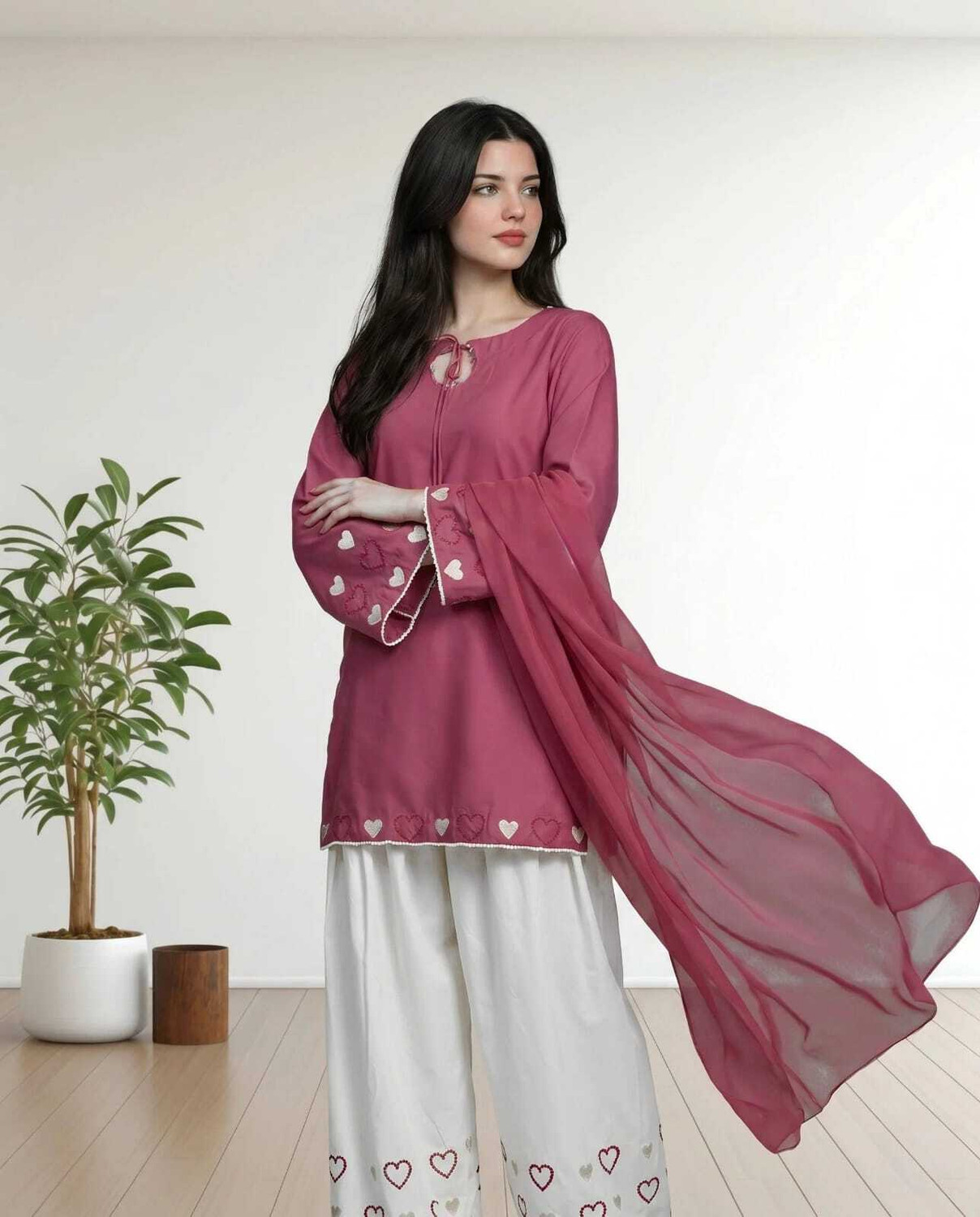 SHILPA ENTERPRISE Dilda Embroidered Kurta, Palazzo & Dupatta Set - Image 1