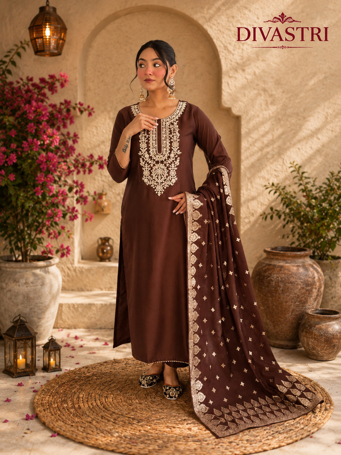 Image of NEW STYLISH Floral Print Kurta, Trouser /Pant & Dupatta Set