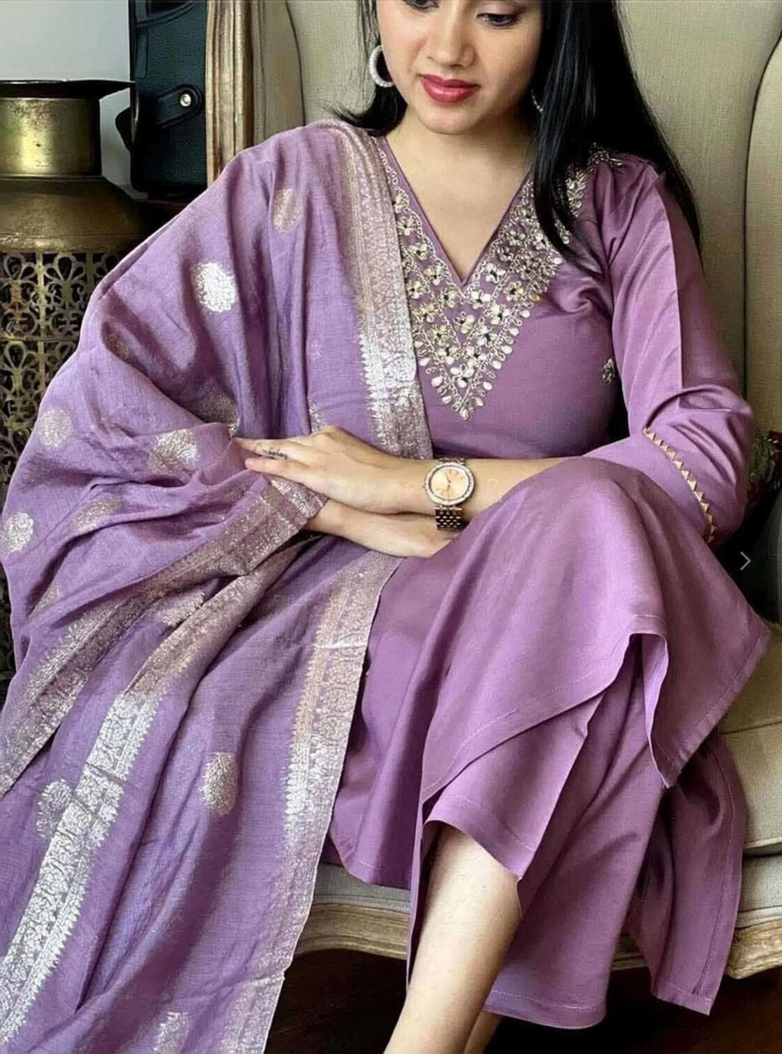 Image of Kachhot Women Cotton Rayon Kurti Pant Dupatta Set