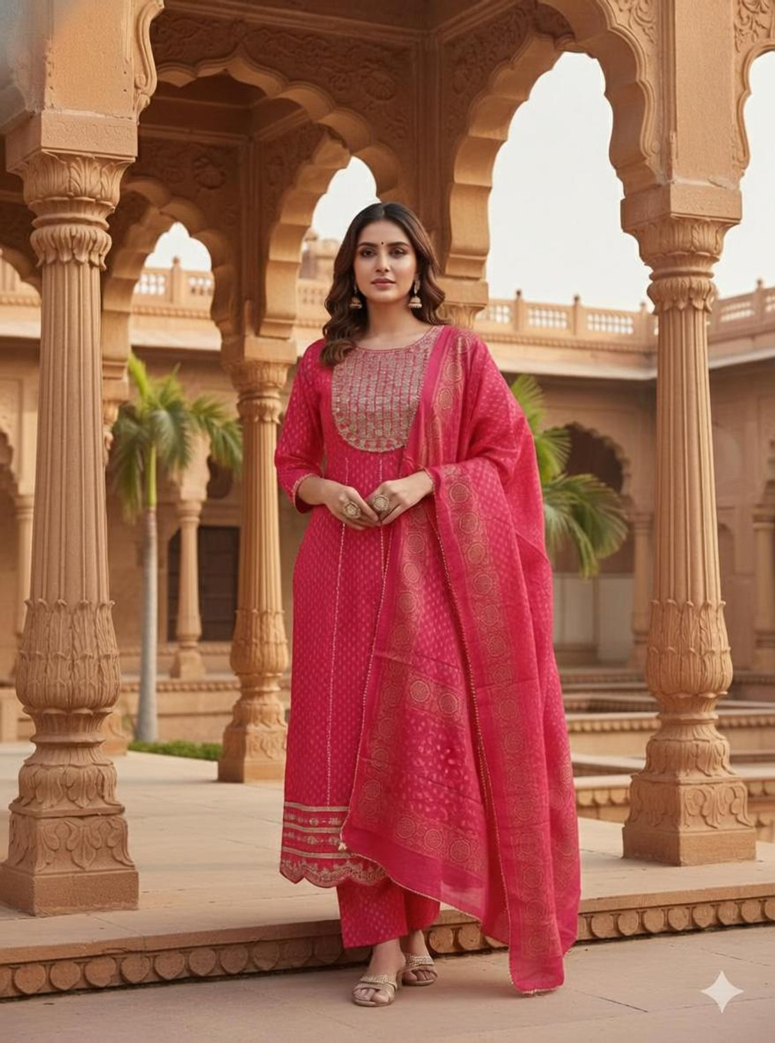 Image of Tasrika Printed Anarkali Kurta, Bottom & Dupatta Set