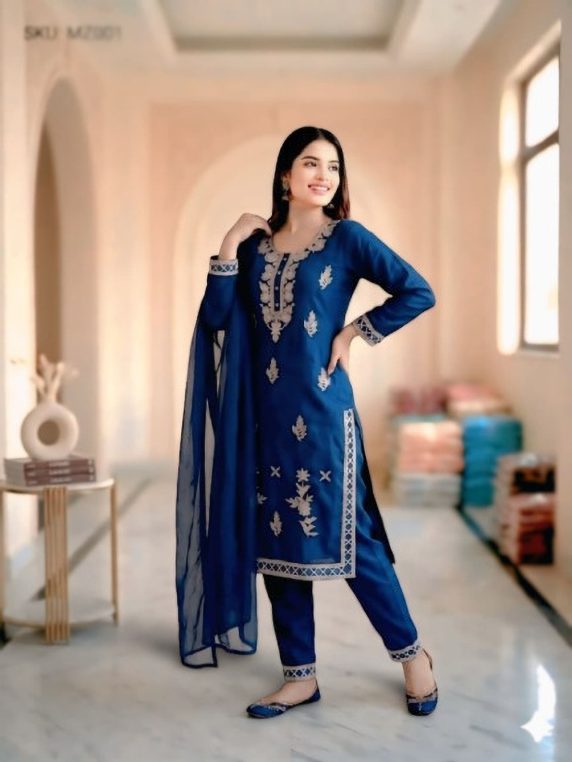 Image of SifaFashion Women Maroon Embrorded and Floral Printed Kurta Pant Dupatta Set Embroidered Kurta, Trouser /Pant & Dupatta Set
