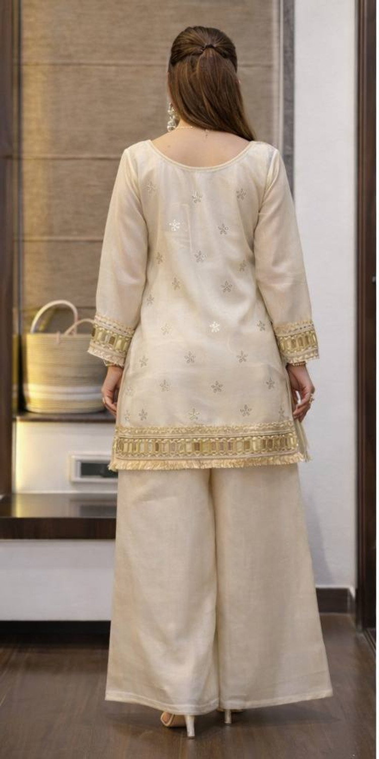 Image of OSHTI Embroidered Kurta, Palazzo & Dupatta Set