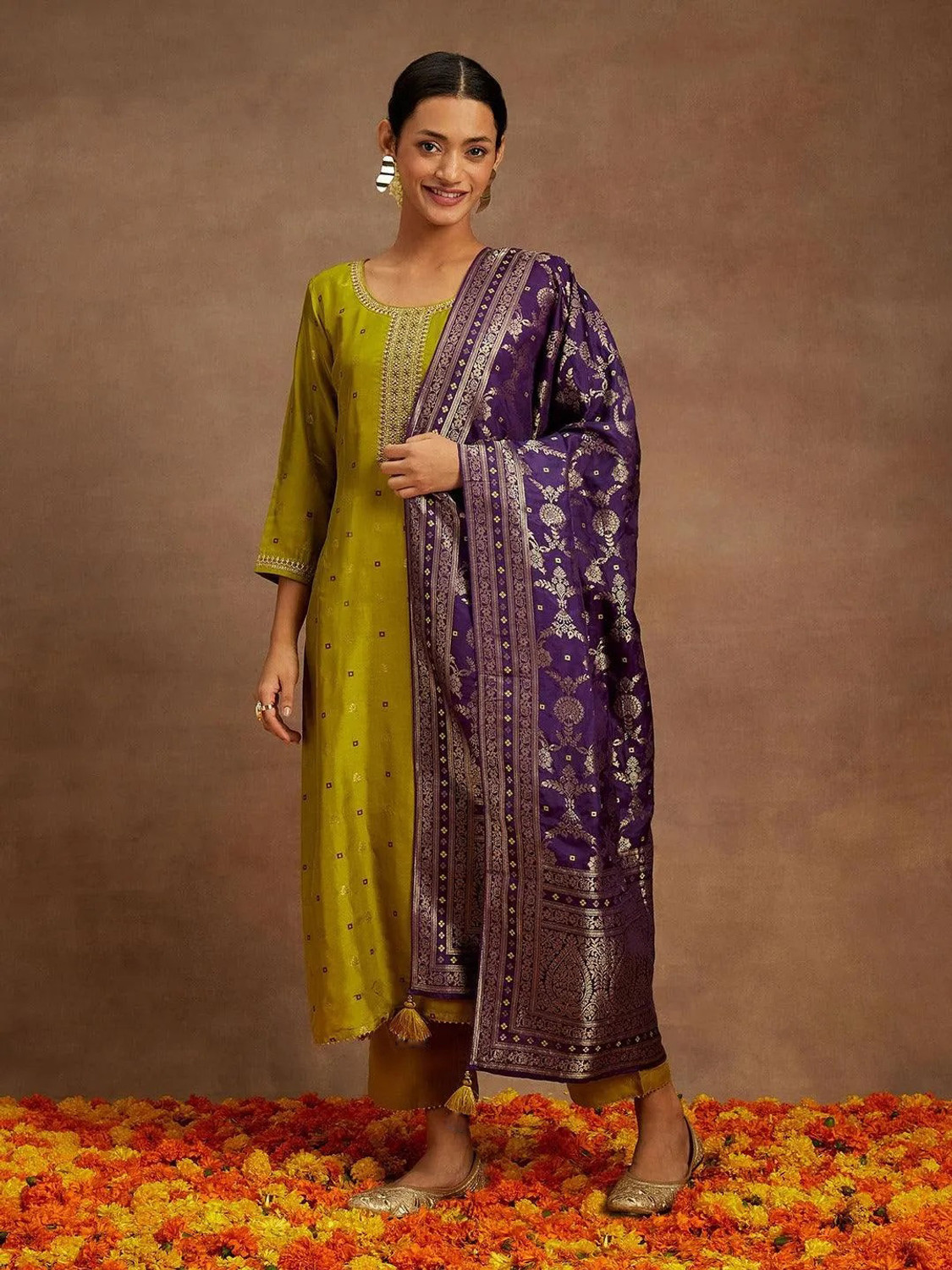 Image of SZN Embroidered Kurta, Trouser /Pant & Dupatta Set
