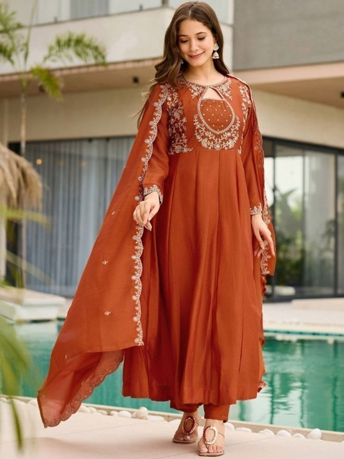 Image of ARVILAS Embroidered Kurta, Trouser /Pant & Dupatta Set