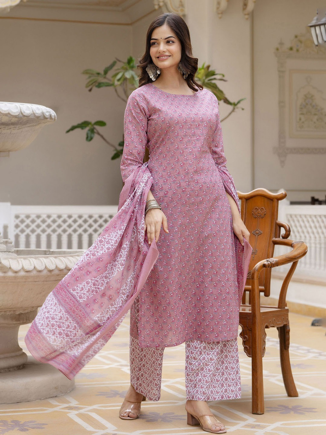 Image of Azreen Printed Kurta, Palazzo & Dupatta Set