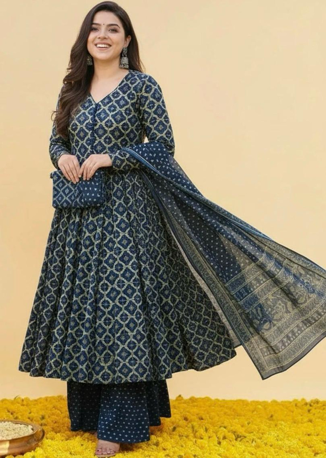 Image of CHECHI Embroidered Kurta, Palazzo & Dupatta Set