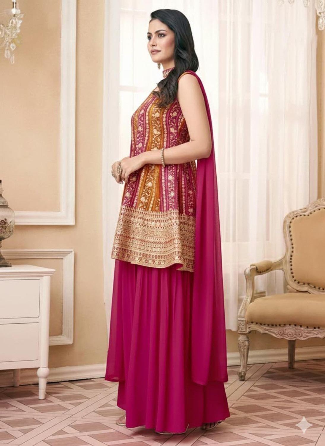 Image of Xomantic FASHION Embroidered Kurta, Sharara & Dupatta Set