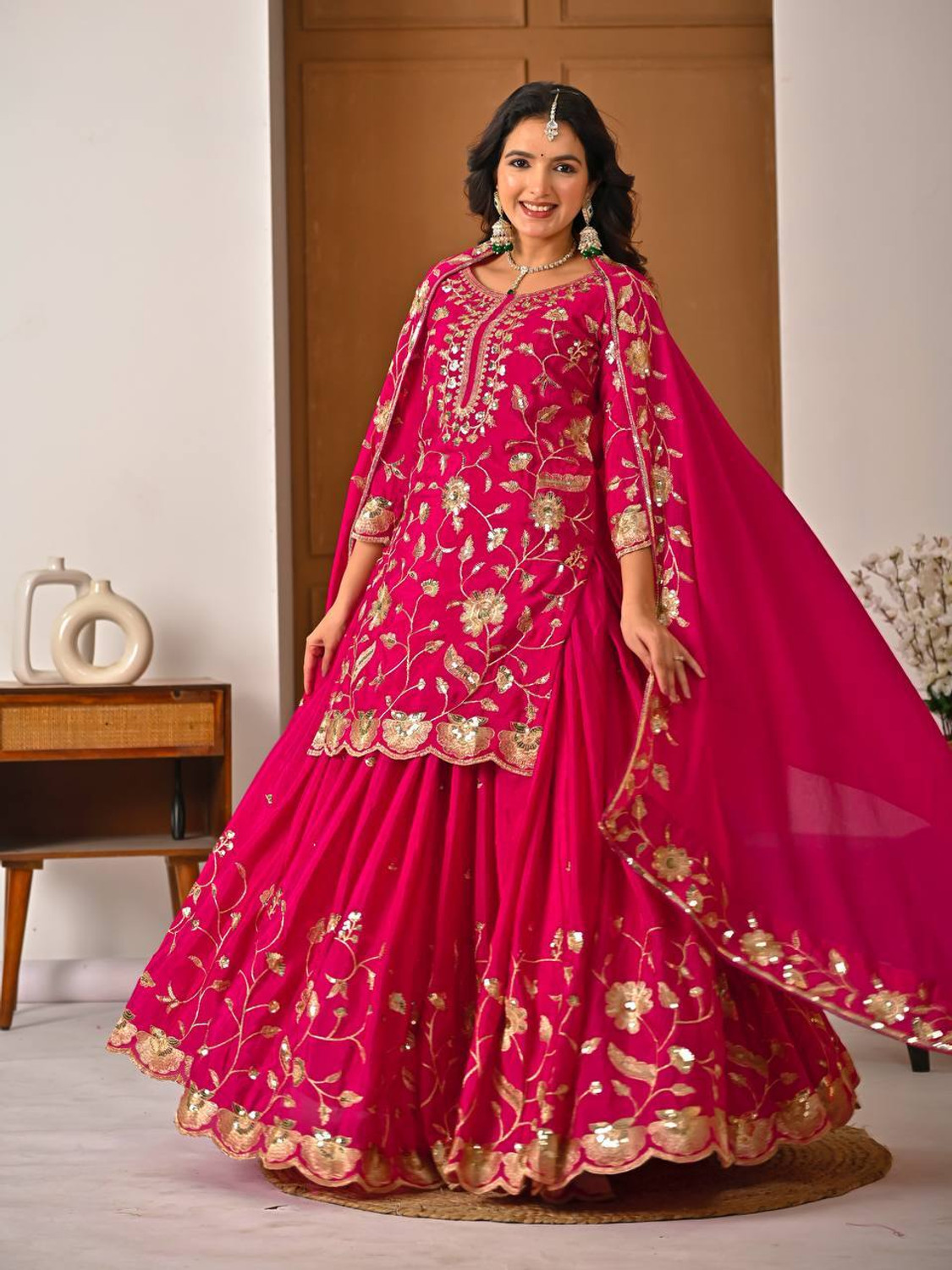 Image of ARVILAS Embroidered Kurta, Trouser /Pant & Dupatta Set