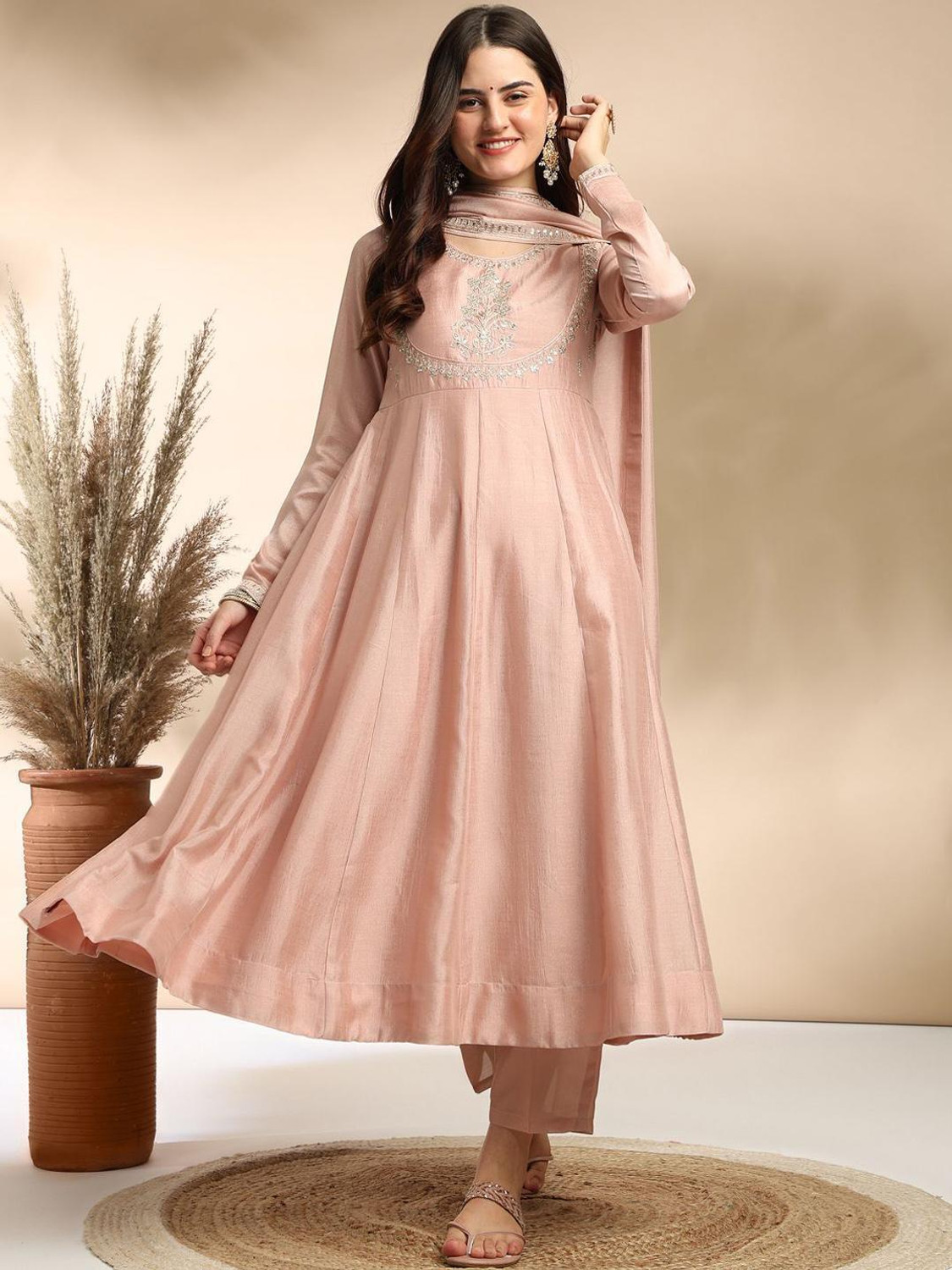 Image of Tasrika Printed Anarkali Kurta, Bottom & Dupatta Set