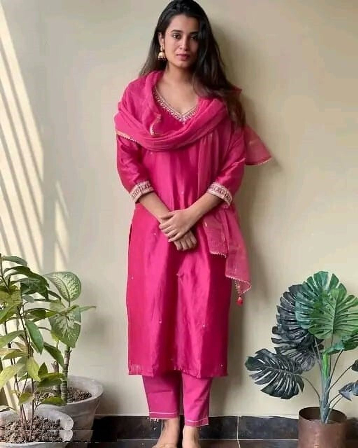 Image of MAA SHAKTI ENTERPRISE SHREE VASTRA Self Design Kurta, Trouser /Pant & Dupatta Set