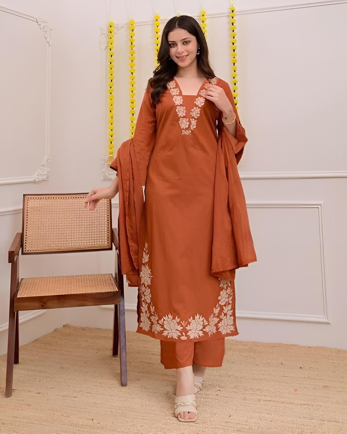 Image of SHISHKALA Embroidered Kurta, Sharara & Dupatta Set