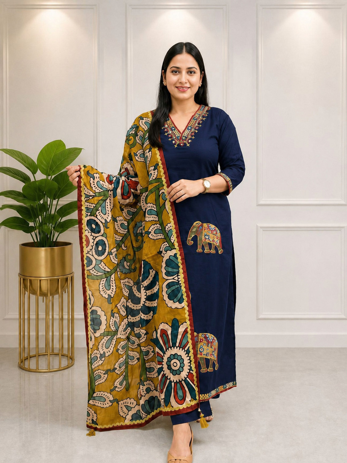 Image of PILUDI HOUSE Embroidered Kurta, Salwar & Dupatta Set