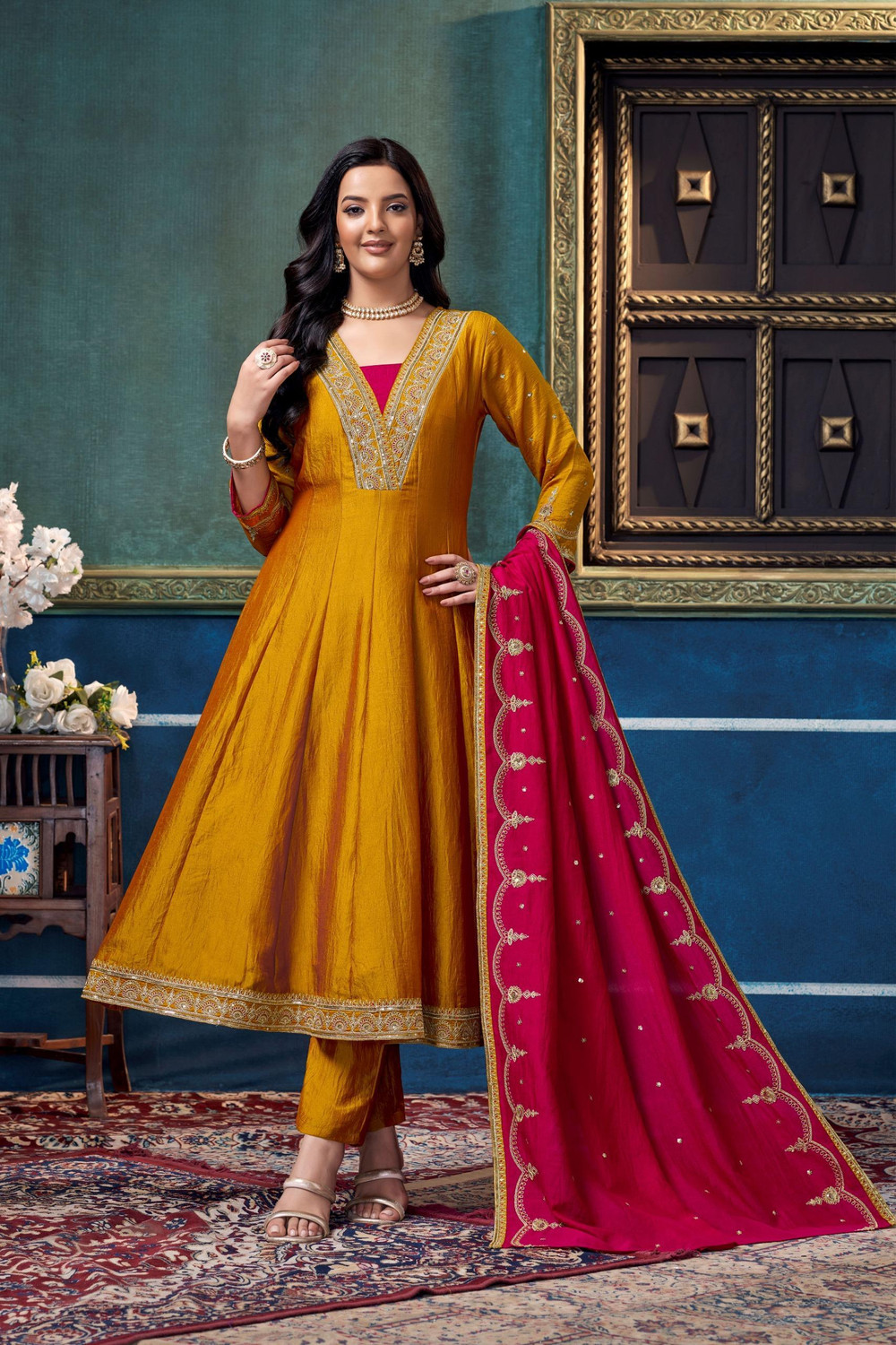 Image of Tasrika Printed Anarkali Kurta, Bottom & Dupatta Set