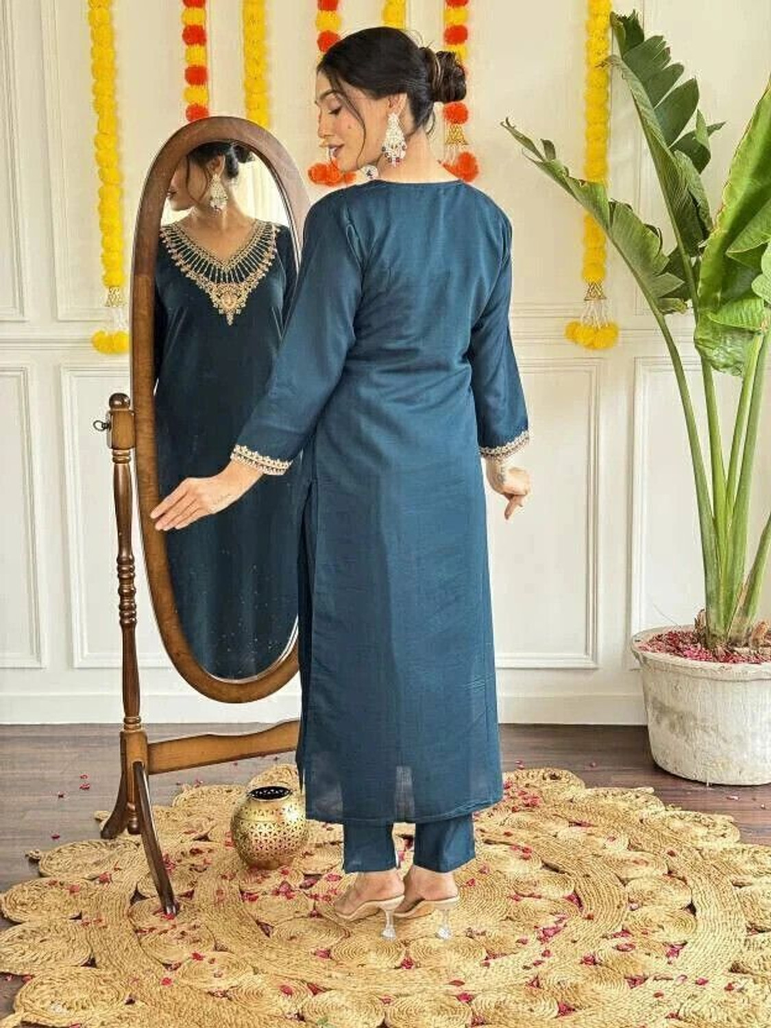 Image of PILUDI HOUSE Embroidered Kurta, Salwar & Dupatta Set