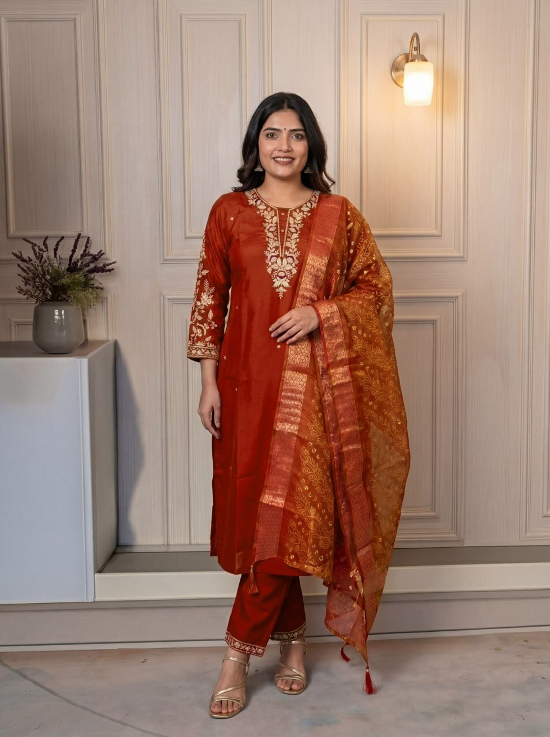 Image of NEW STYLISH Floral Print Kurta, Trouser /Pant & Dupatta Set