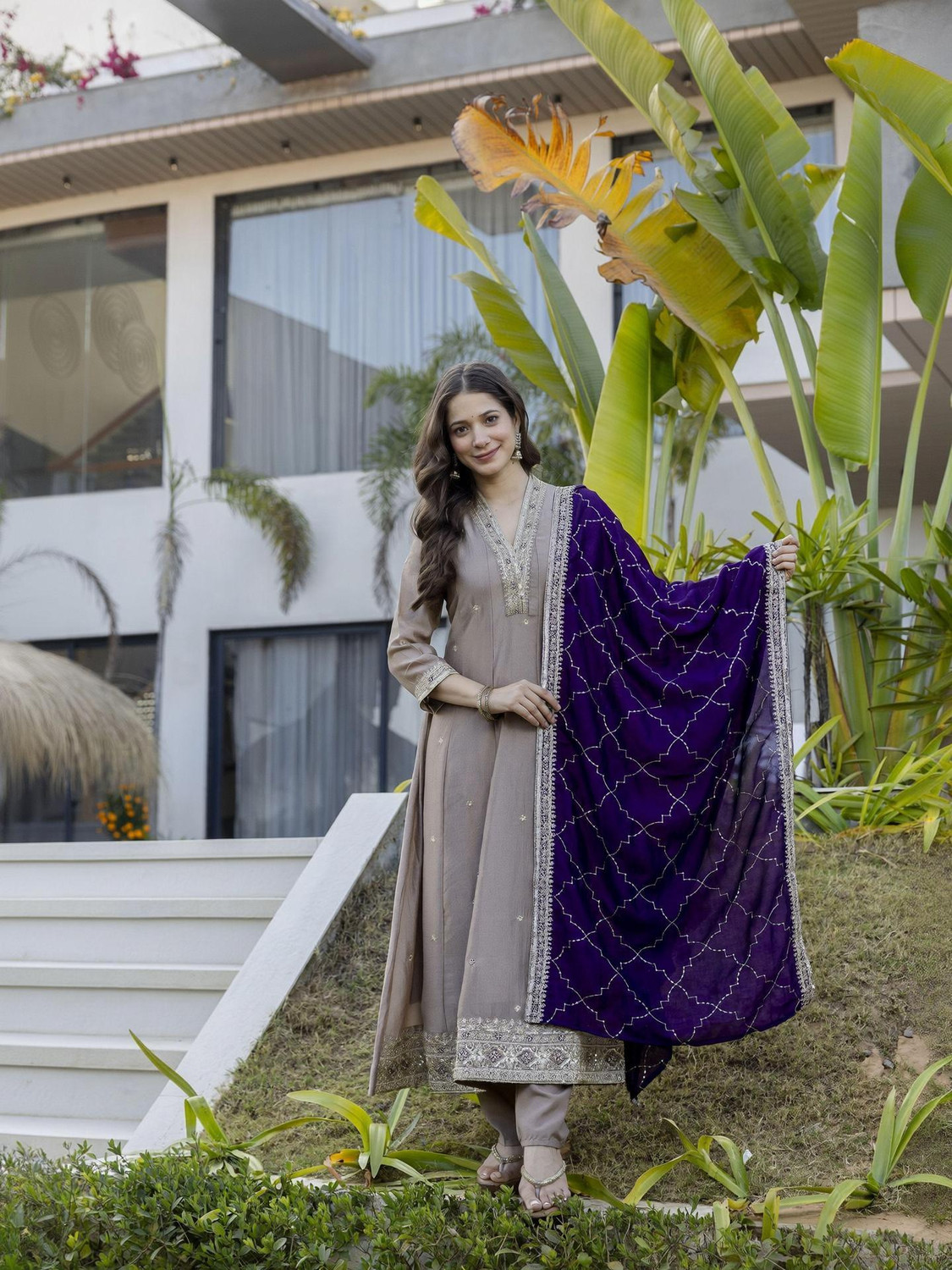 Image of Tasrika Printed Anarkali Kurta, Bottom & Dupatta Set
