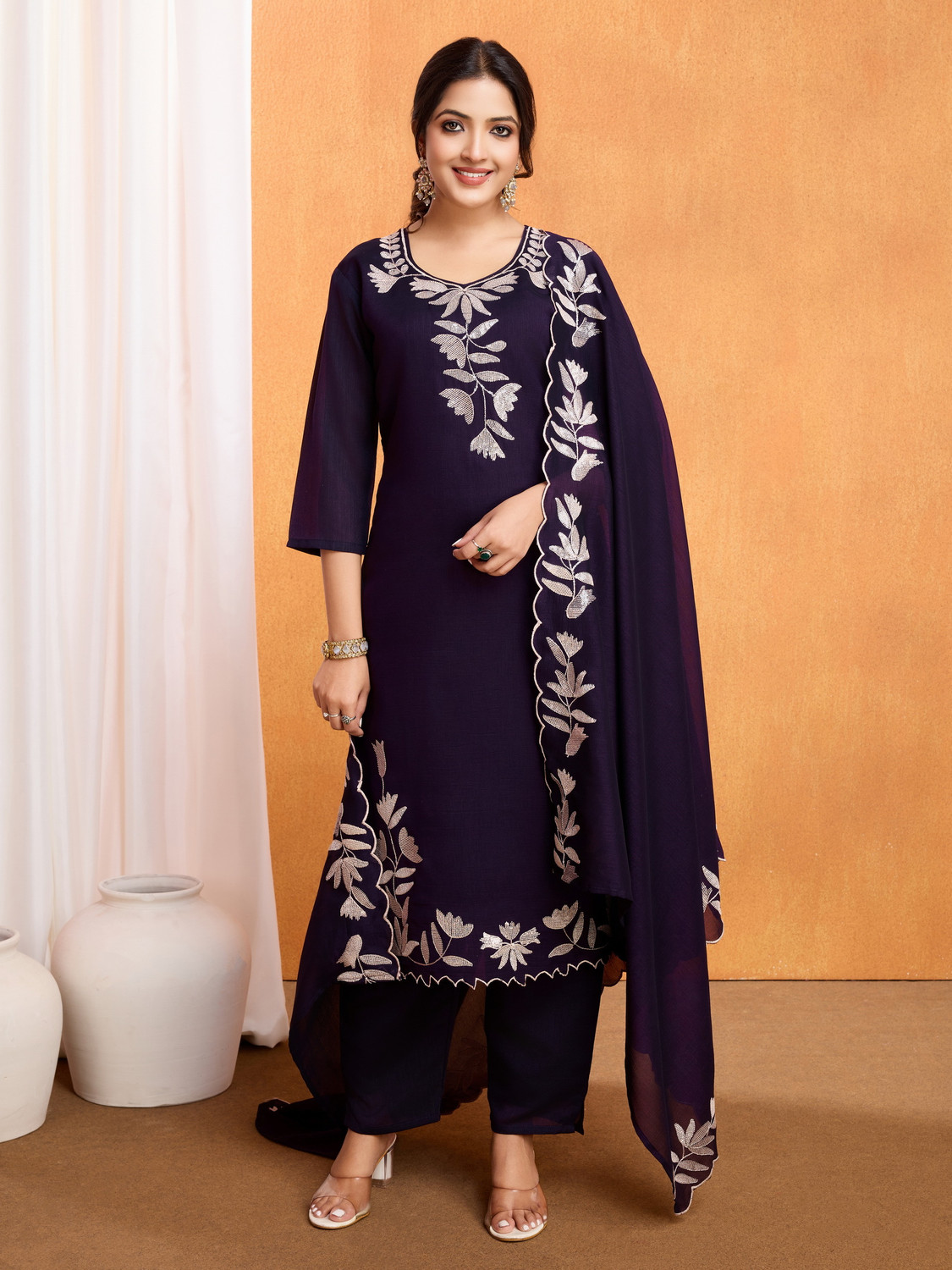 Image of SZN Embroidered Kurta, Trouser /Pant & Dupatta Set