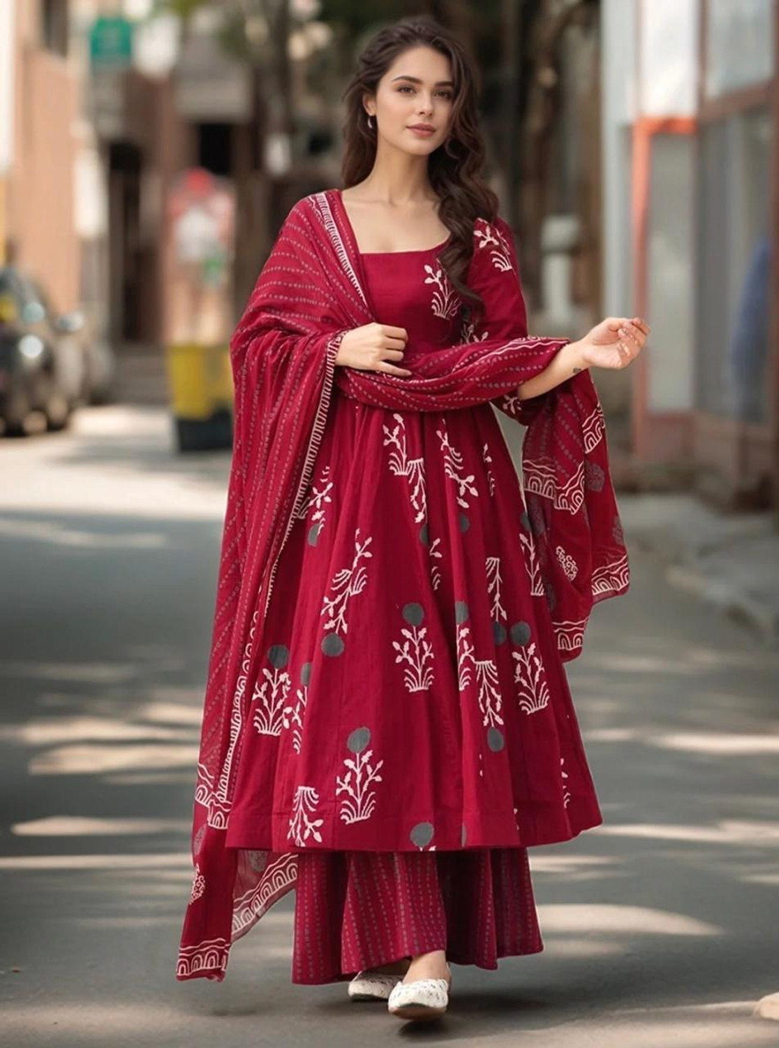 Image of OSHTI Embroidered Kurta, Palazzo & Dupatta Set