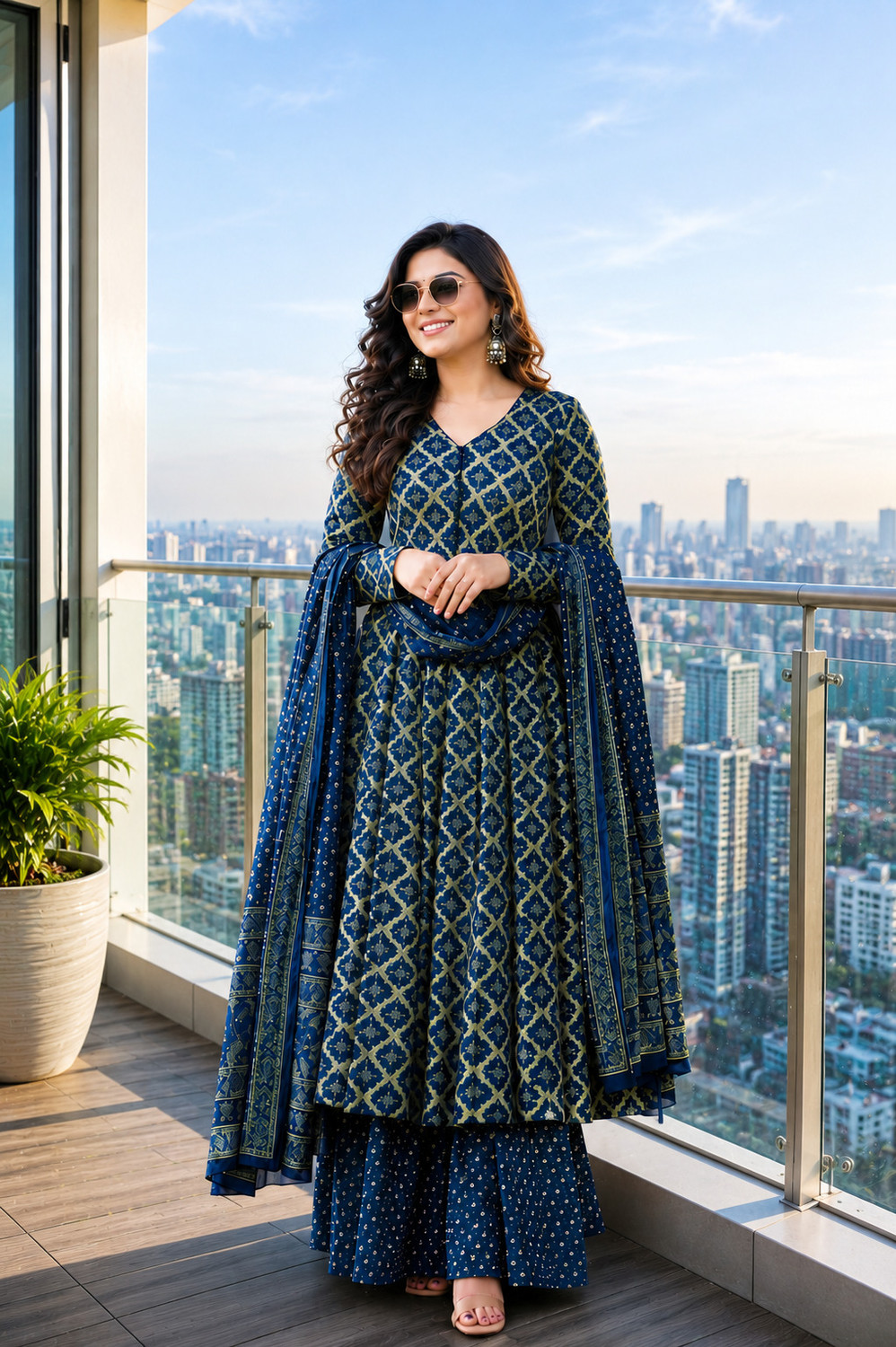 Image of Tasrika Printed Anarkali Kurta, Bottom & Dupatta Set