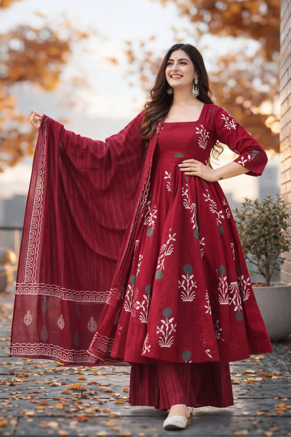 Image of CHECHI Embroidered Kurta, Palazzo & Dupatta Set