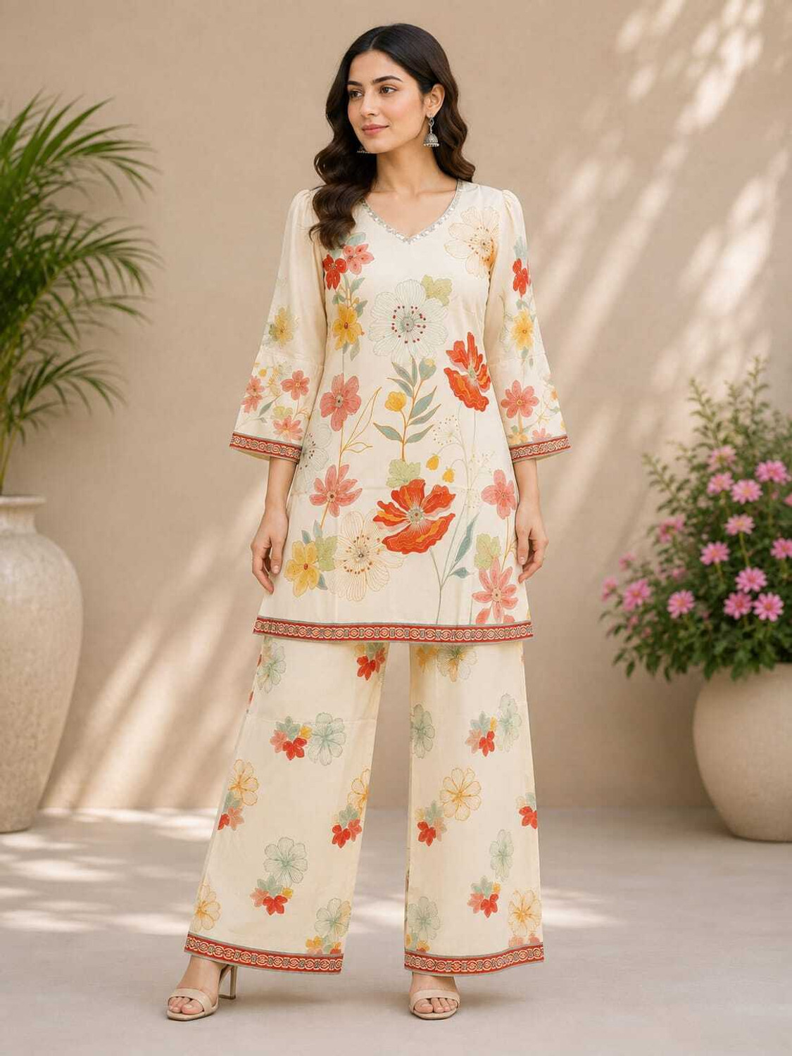 Image of Sangria Teal Silk Blend Zari Sequence Thread Kurta With Palazzo And Dupatta Embroidered, Embellished Kurta, Palazzo & Dupatta Set