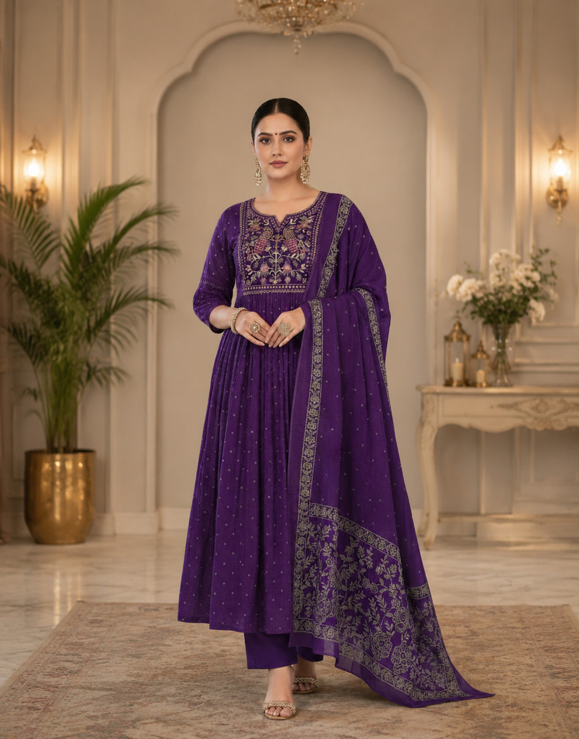 Image of Sonali Fab Printed Anarkali Kurta, Bottom & Dupatta Set