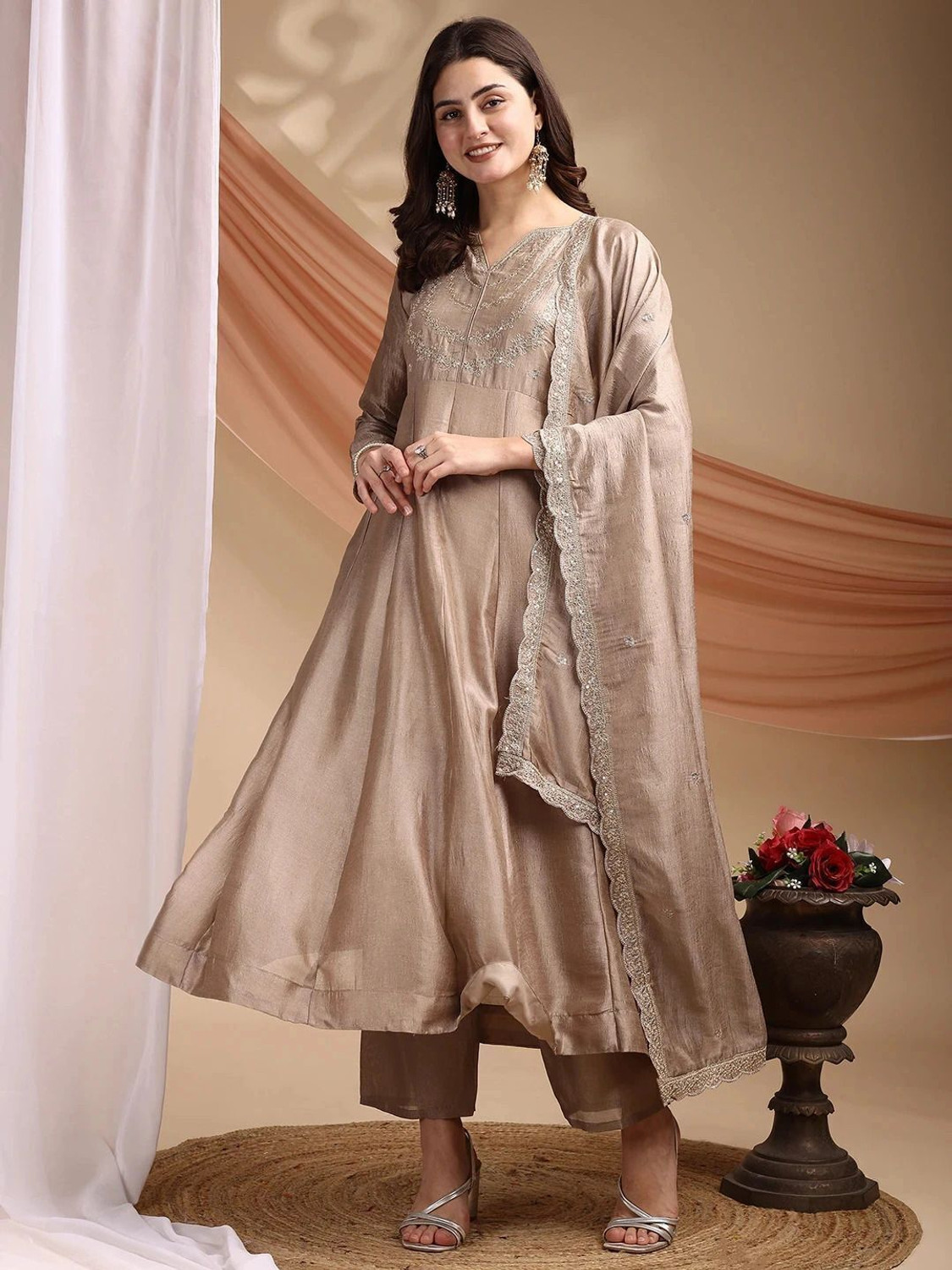 OMICRON FAB Hand-Embroidered Anarkali Set with Pant and Dupatta - Image 1