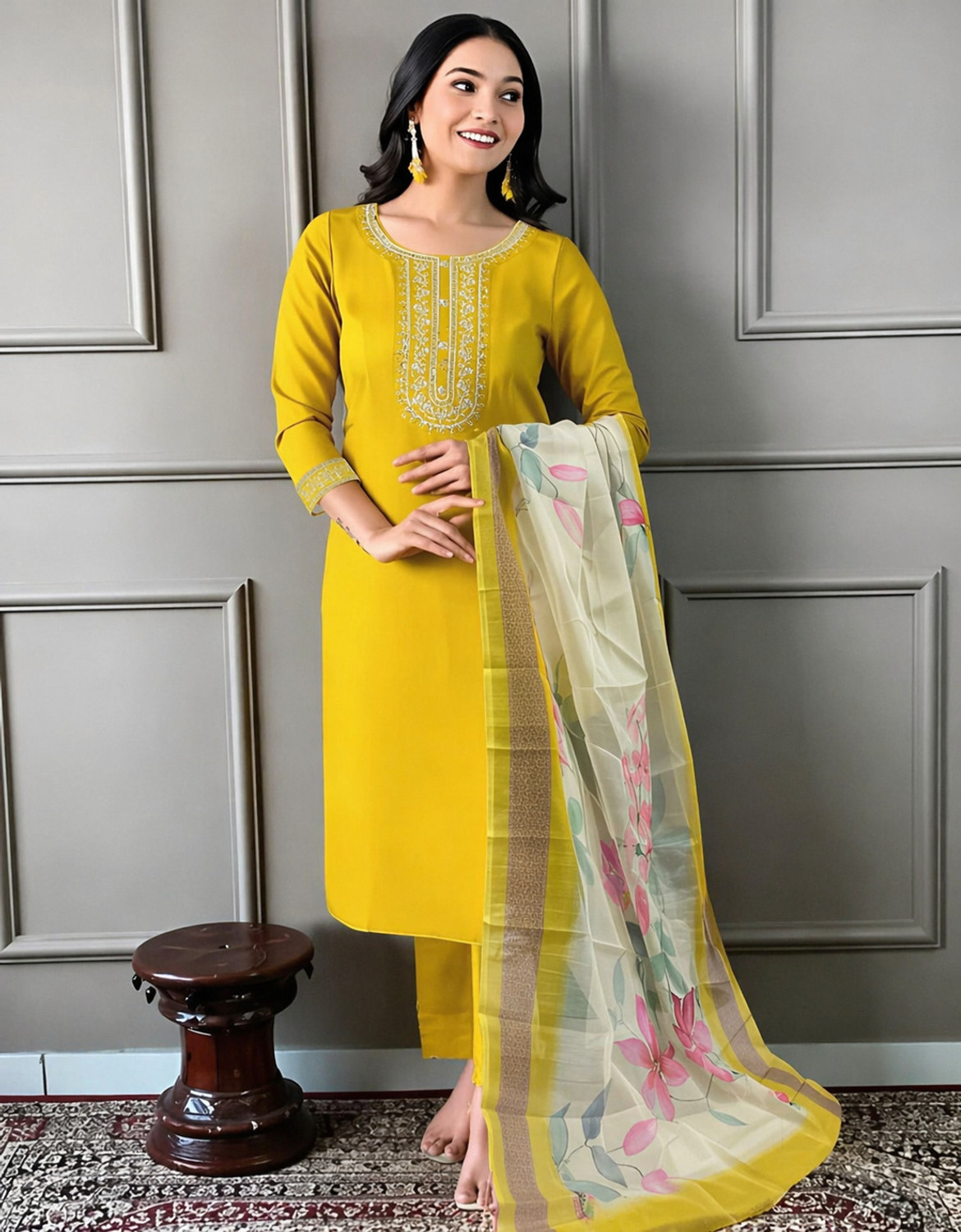 Image of UF Collection Self Design Kurta, Salwar & Dupatta Set