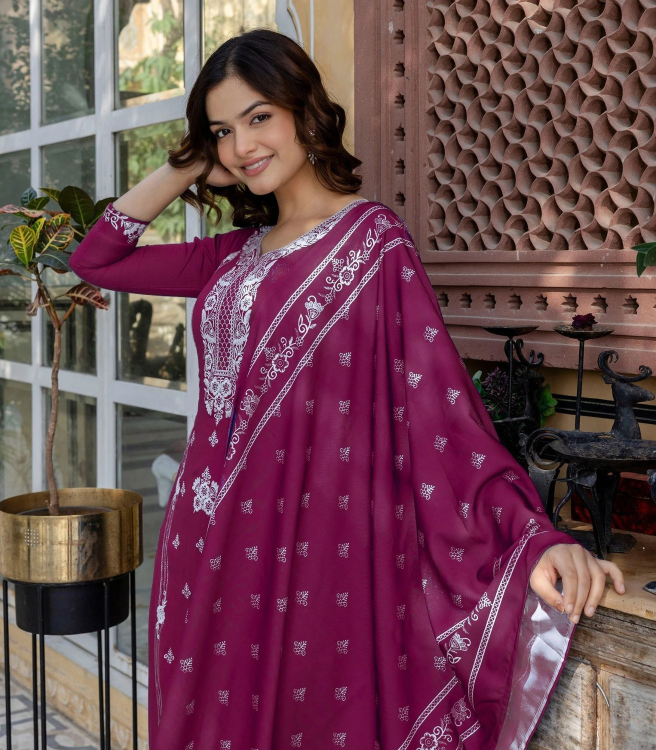Image of Trendz Tycoon Embroidered Kurta, Salwar & Dupatta Set