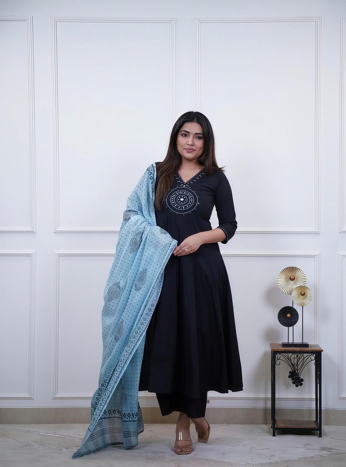 Image of Jaipuri Collection Women's Trending Solid kurta set Embroidered Kurta, Trouser /Pant & Dupatta Set