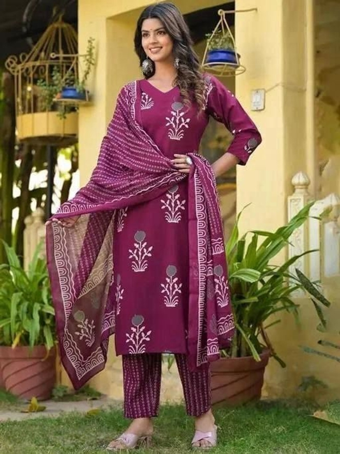Image of Azreen Printed Kurta, Palazzo & Dupatta Set