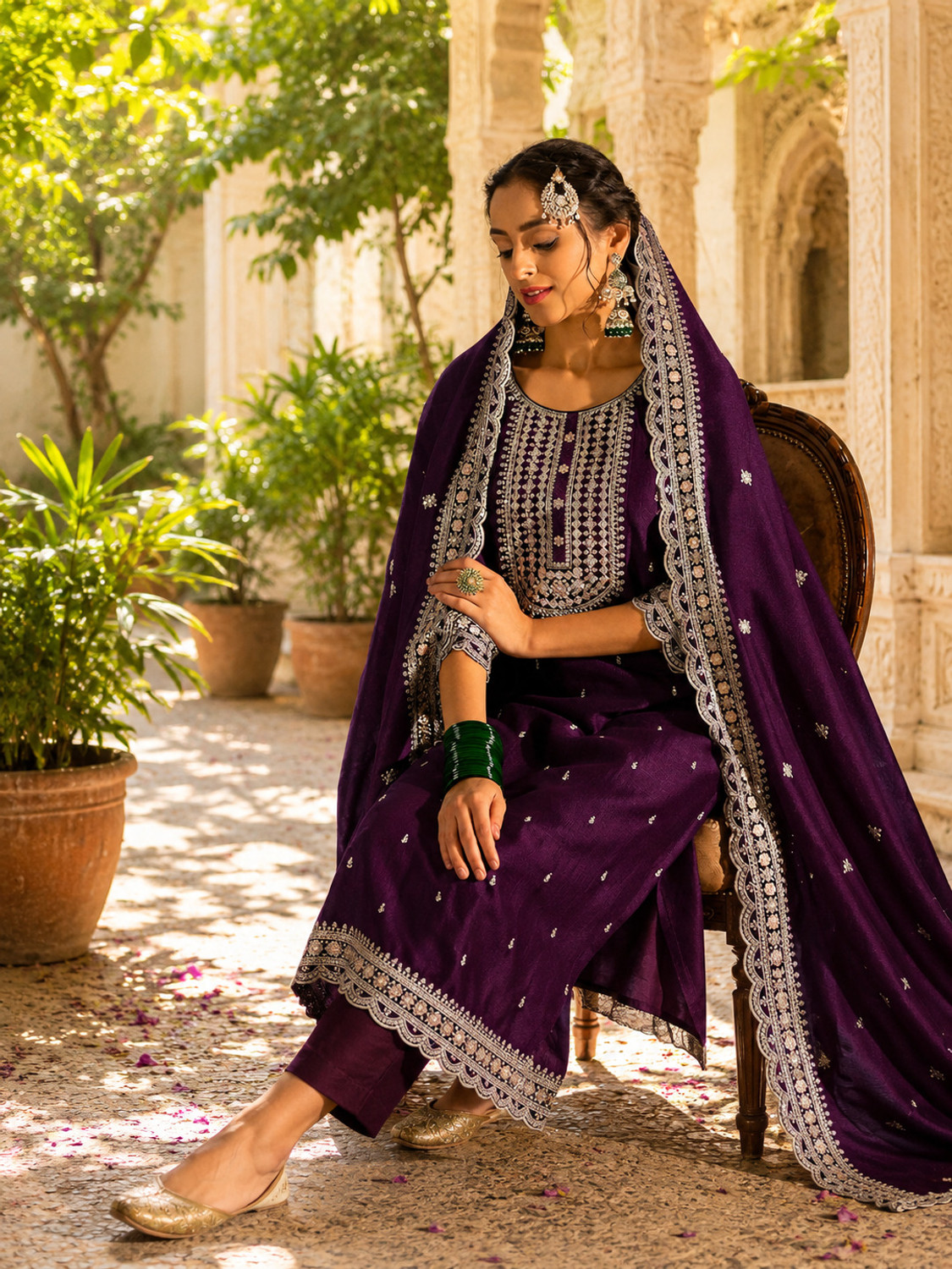 Image of GOKUL NX Printed Kurta, Trouser /Pant & Dupatta Set
