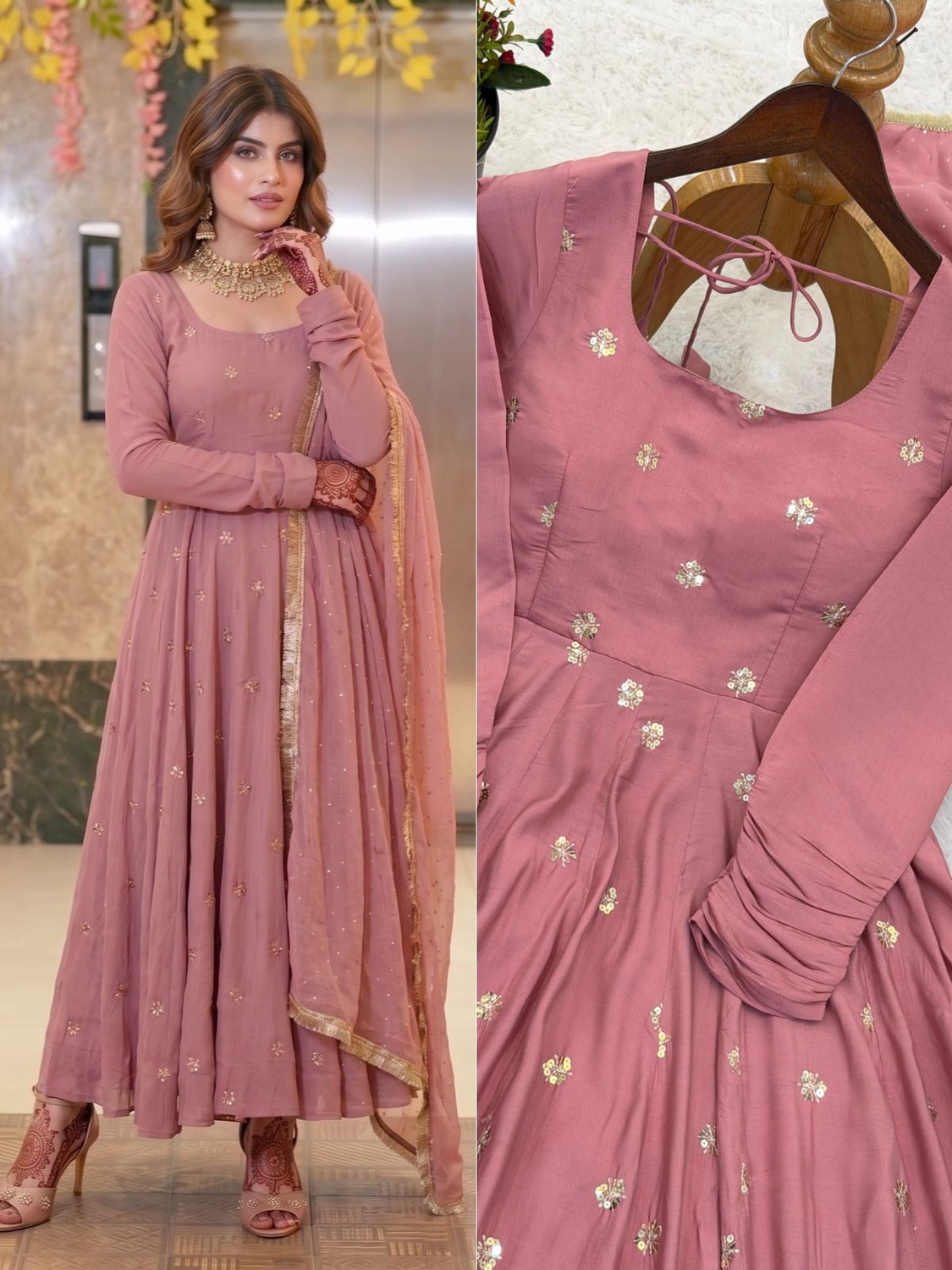Image of AZYERA Printed Anarkali Kurta, Bottom & Dupatta Set