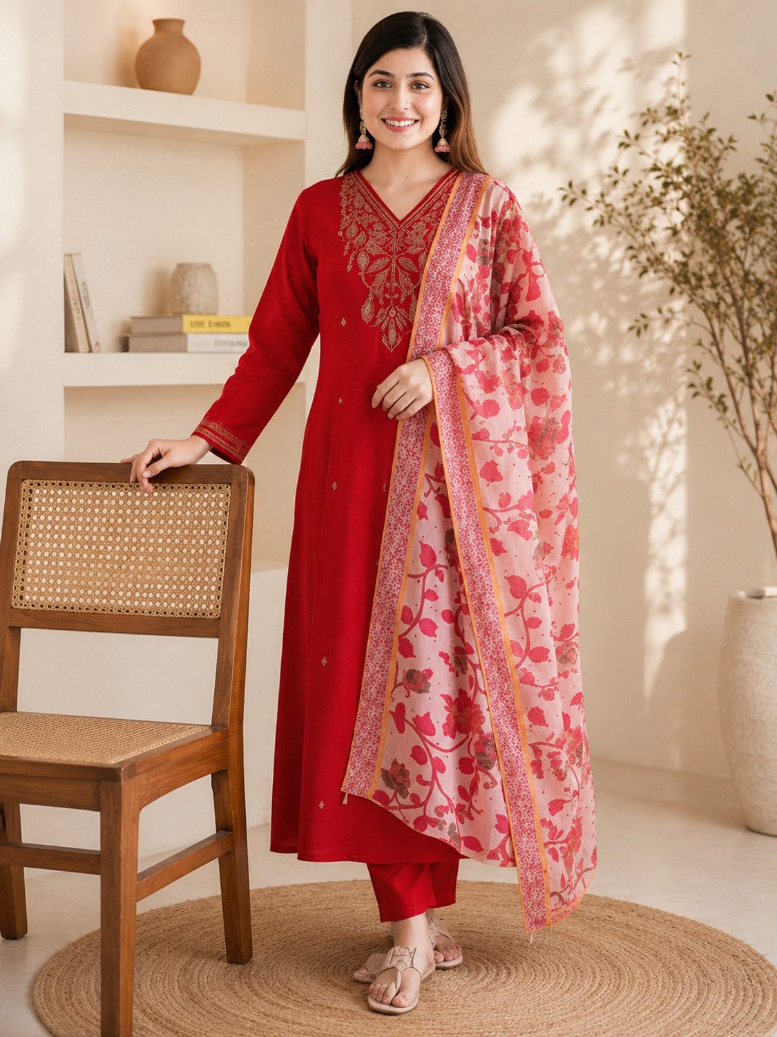 Image of NEW STYLISH Floral Print Kurta, Trouser /Pant & Dupatta Set