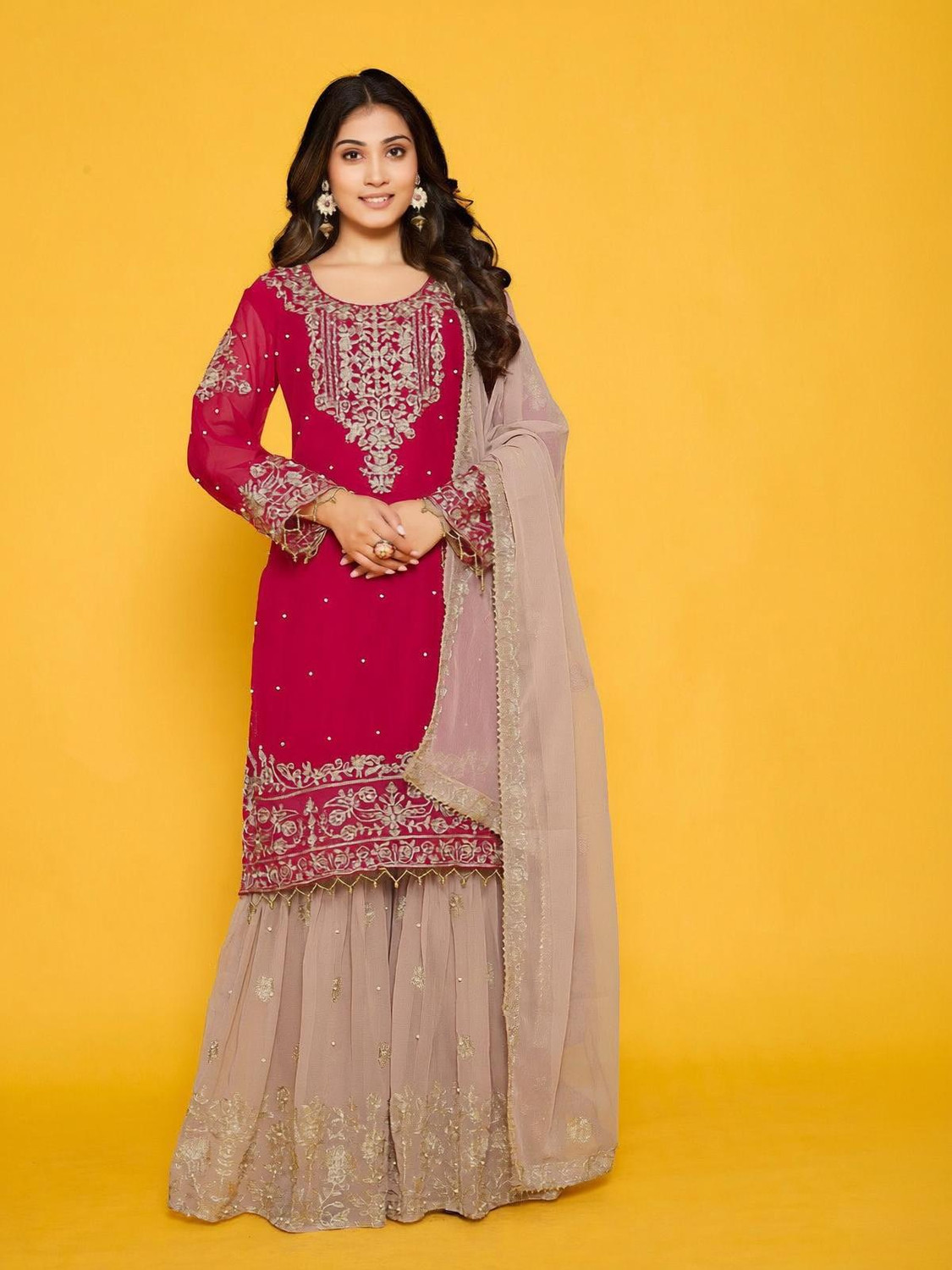 Image of SHISHKALA Embroidered Kurta, Sharara & Dupatta Set