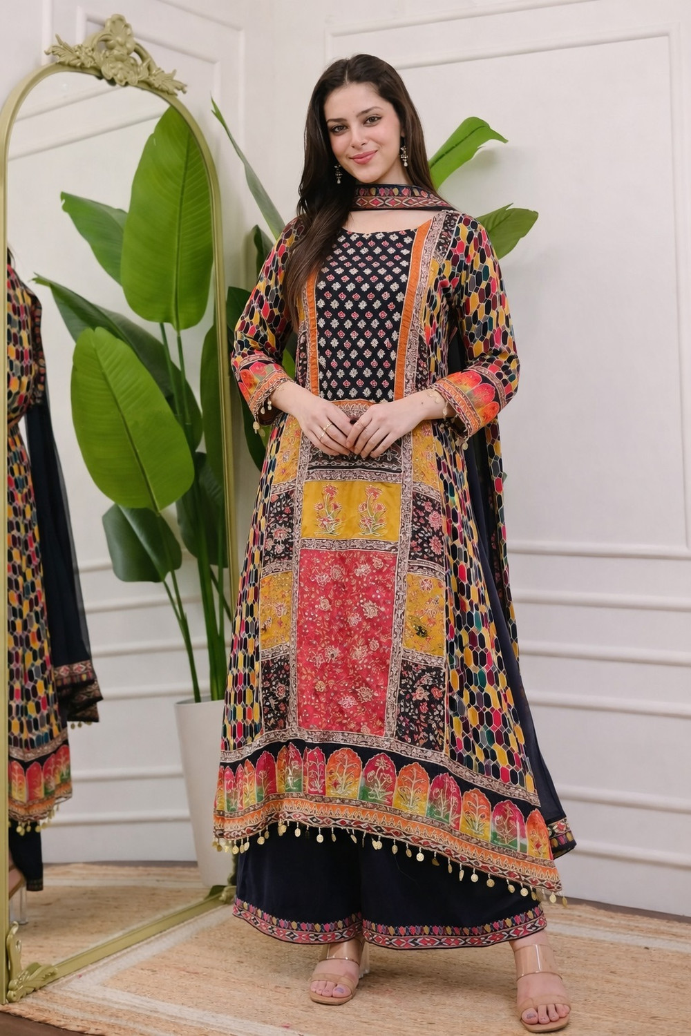 Image of GOKUL NX Printed Kurta, Trouser /Pant & Dupatta Set