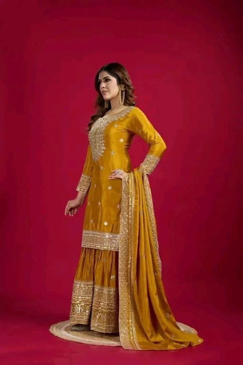 Image of ARVILAS Embroidered Kurta, Trouser /Pant & Dupatta Set