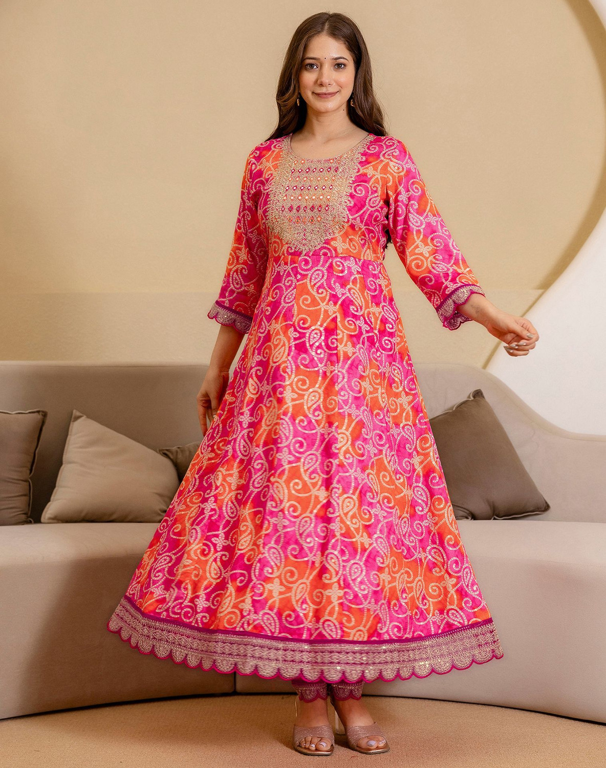 Image of Tasrika Printed Anarkali Kurta, Bottom & Dupatta Set