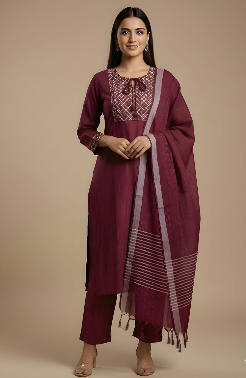 Image of Greta Fashion Embroidered Kurta, Trouser /Pant & Dupatta Set