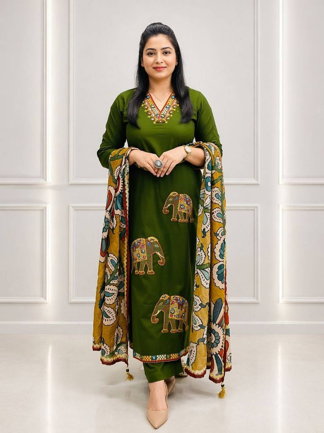 Image of PILUDI HOUSE Embroidered Kurta, Salwar & Dupatta Set