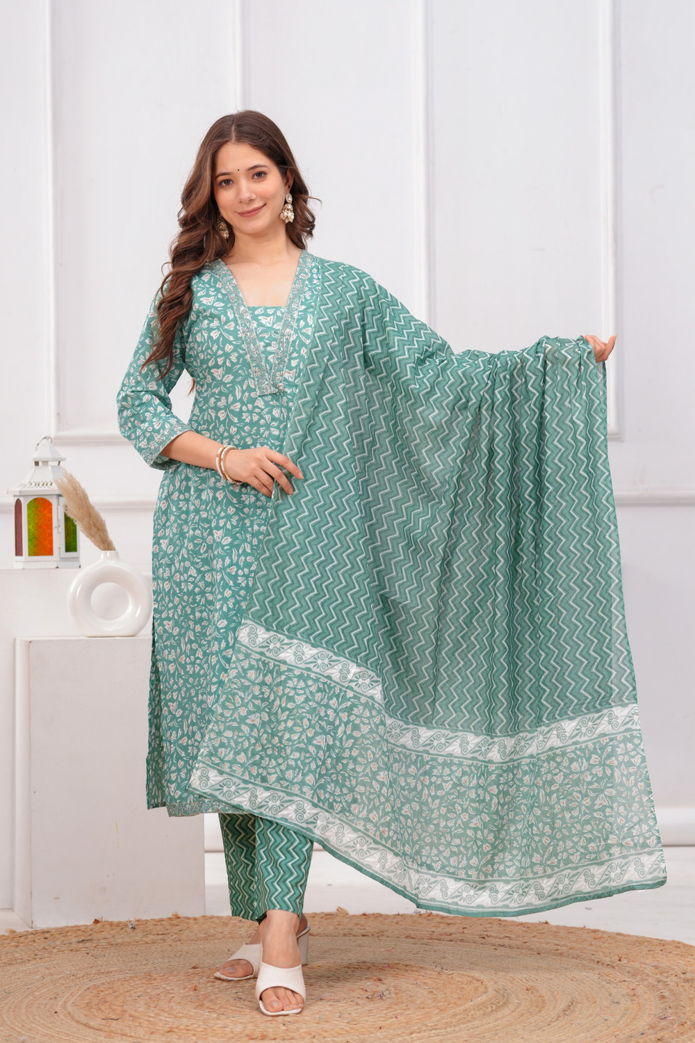 Image of Azreen Printed Kurta, Palazzo & Dupatta Set
