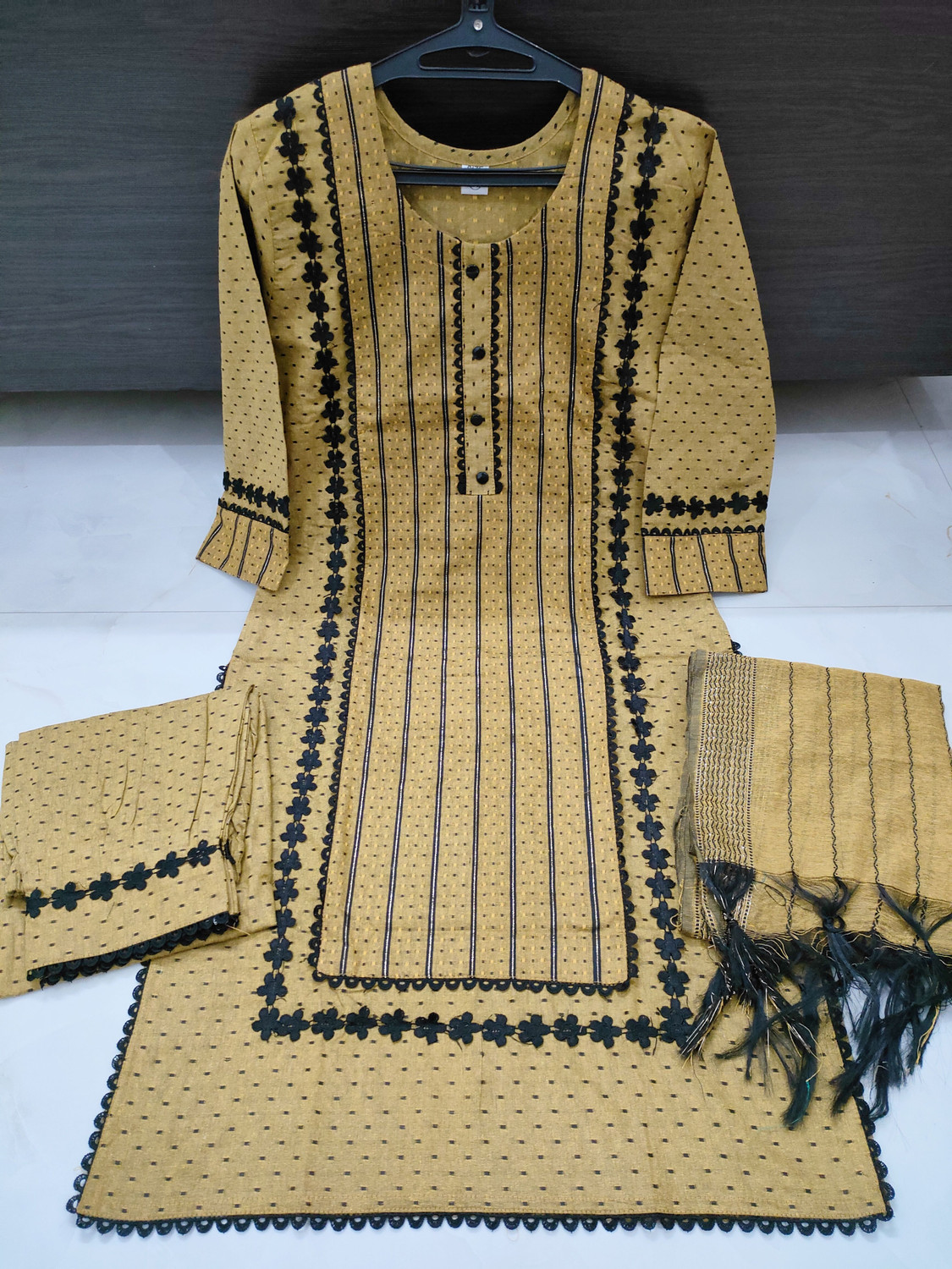 Image of UF Collection Self Design Kurta, Salwar & Dupatta Set